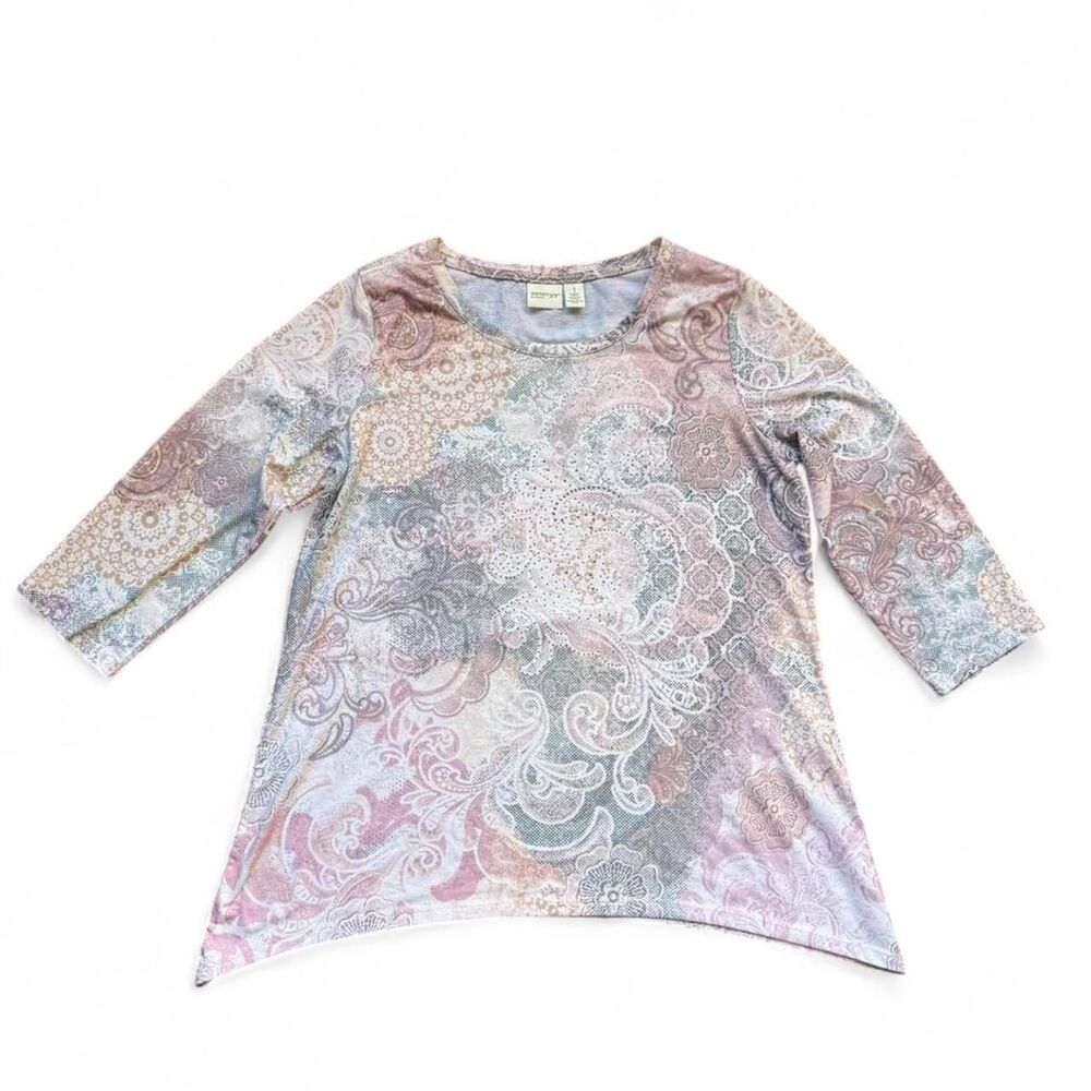 Chico's pink paisley print top with 3/4 sleeves flowy fit Size: M